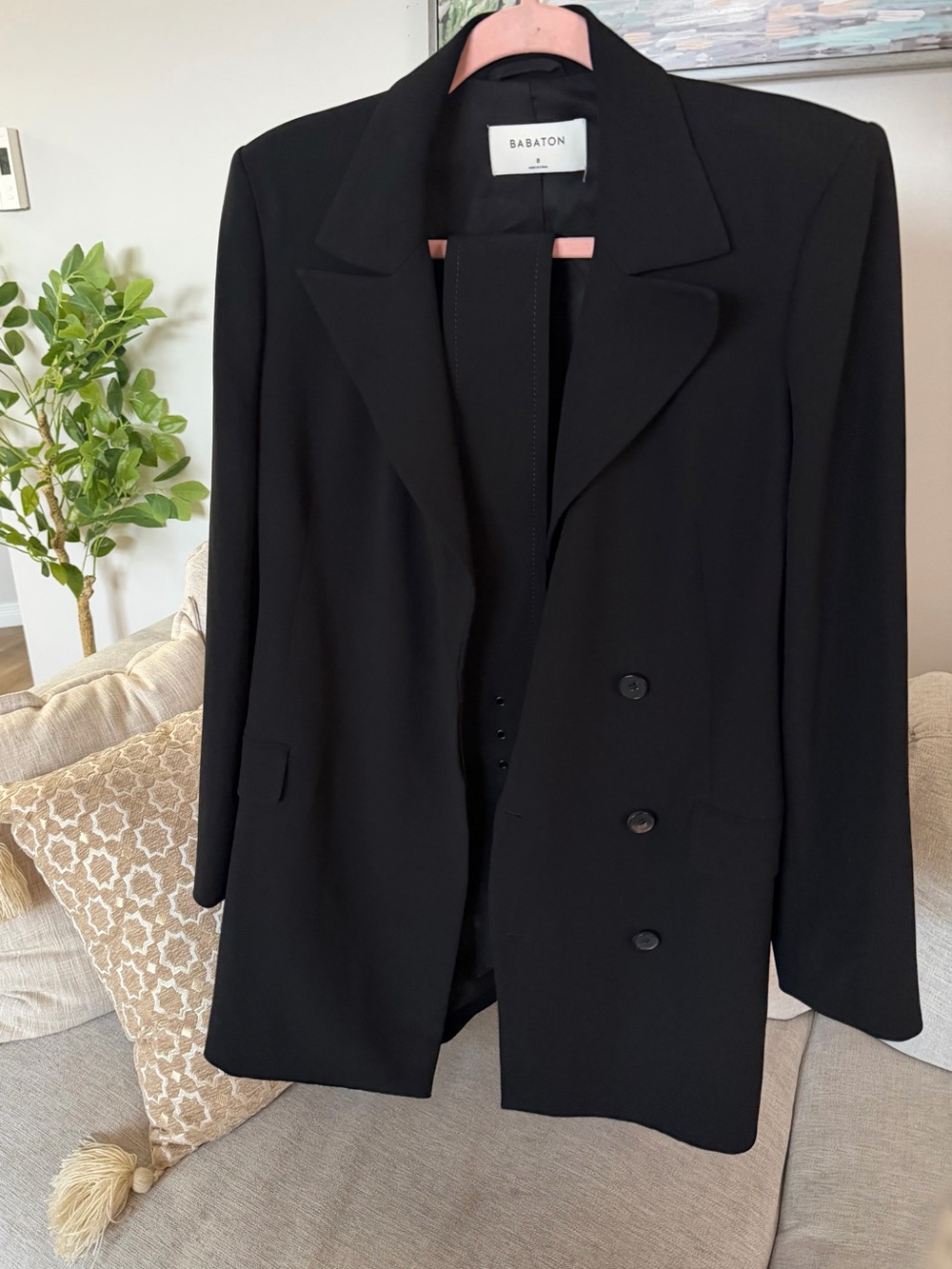 Babaton Black Double-Breasted Blazer Dress with Belt
